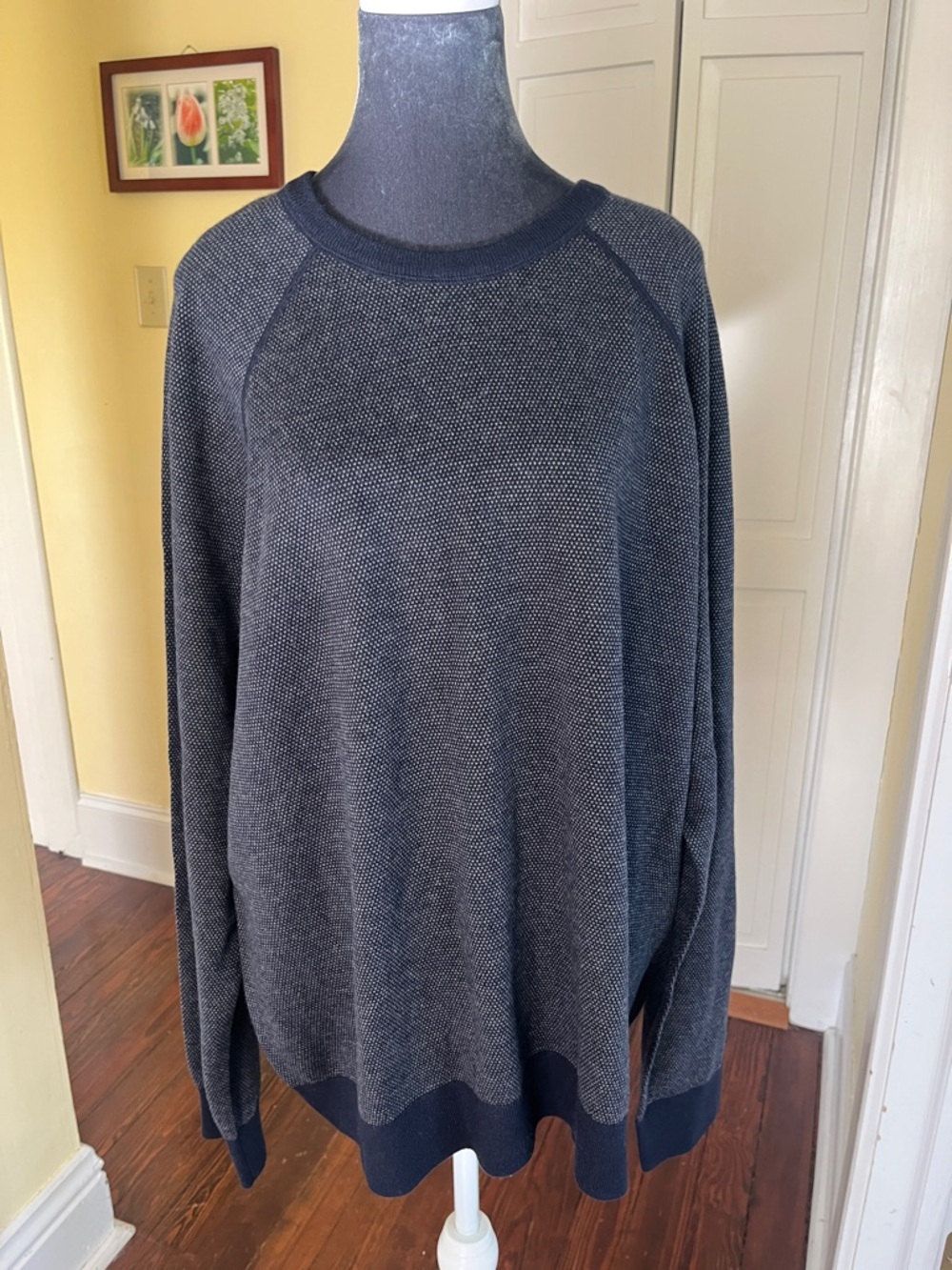 Vince Men's Dark Navy Textured Crewneck Sweater